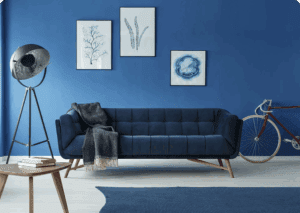 Minimalist decor with blue accents