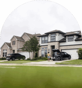 Suburban street with parked cars