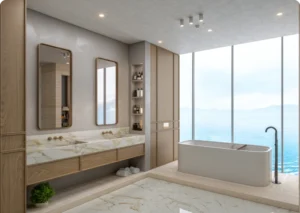 Elegant bathroom interior design with bathtub